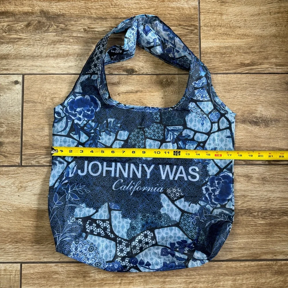 Johnny Was Reusable Nylon Shopping Tote Blue Floral Patchwork - Picture 11 of 13